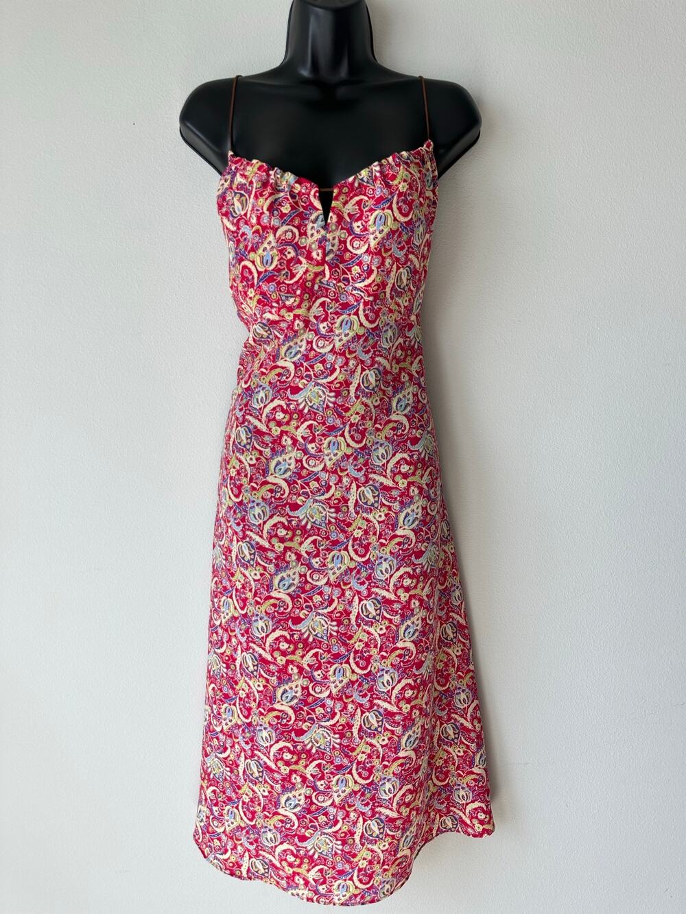Vintage Y2K Express Paisley Slip Dress Pink Open Back Midi Dress Size 11/12